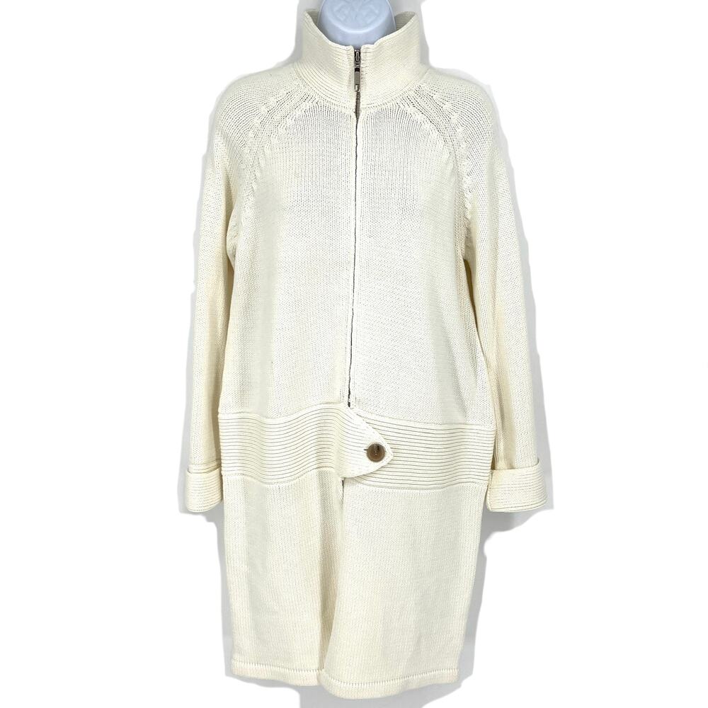 J. Crew Womens Long Knit Sweater Coat Cardigan Ivory Zip Front Size M